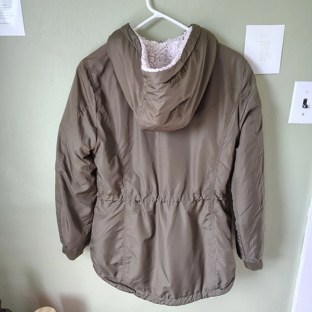 Sebby Women's Medium Reversible Green Anorak Hooded Jacket w/ Sherpa Lining - Picture 2 of 16
